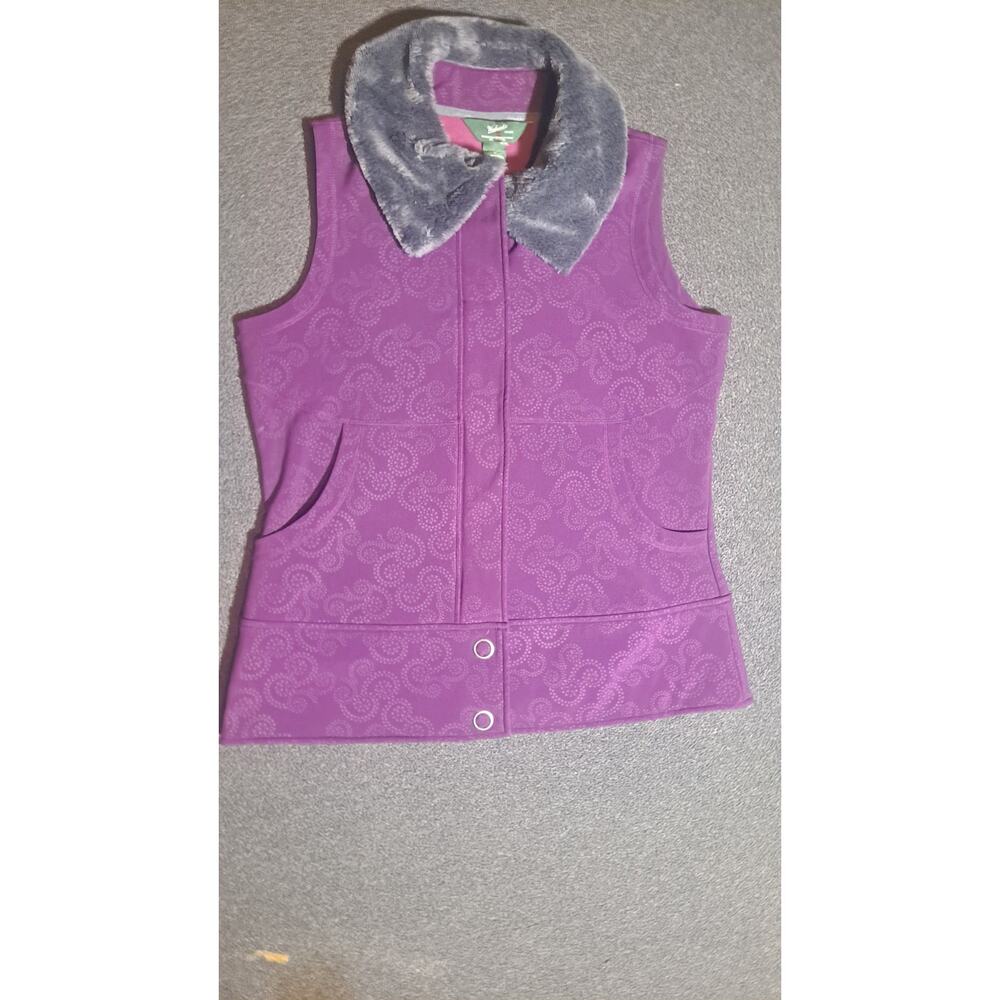 Woolrich Scroll Summit Softshell Vest Women’s Large Fleece Lined Faux Fur Collar